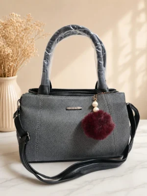 Textured Canvas Dual-Handle Women's Office Bag with Detachable Shoulder Strap