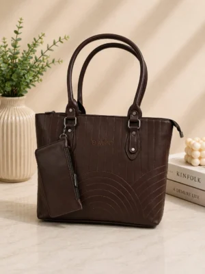 Elegant Embossed Tote Bag with Spacious Interior and Pouch