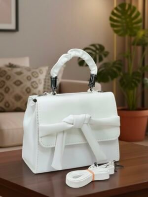 Ruched Top-Handle Handbag with Front Knot Detail