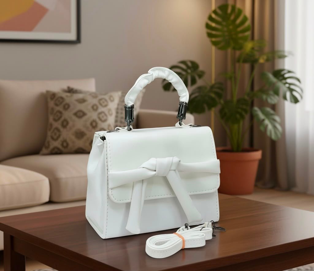 Ruched Top-Handle Handbag with Front Knot Detail