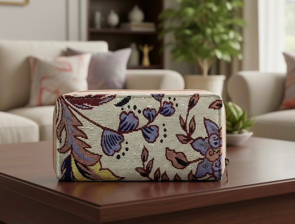 Women’s Printed Zip Wallet – Ethnic Floral & Geometric Pattern Long Wallet