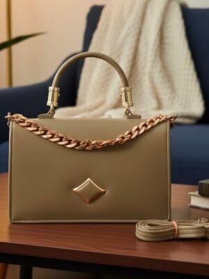 Premium Women’s Faux Leather Handbag with Gold Chain, Top Handle