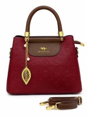 Women’s Premium Embossed Handbag with Gold Leaf Charm