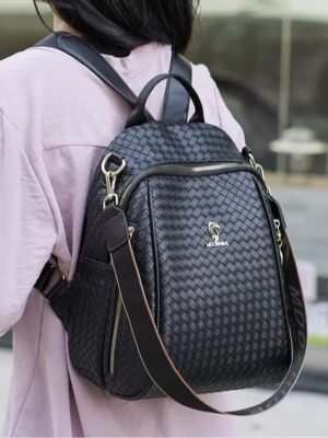 Women’s Stylish Woven Pattern Backpack Handbag