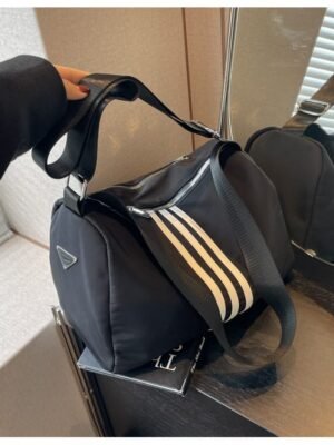 Women’s Black Stripe Duffle Shoulder Bag