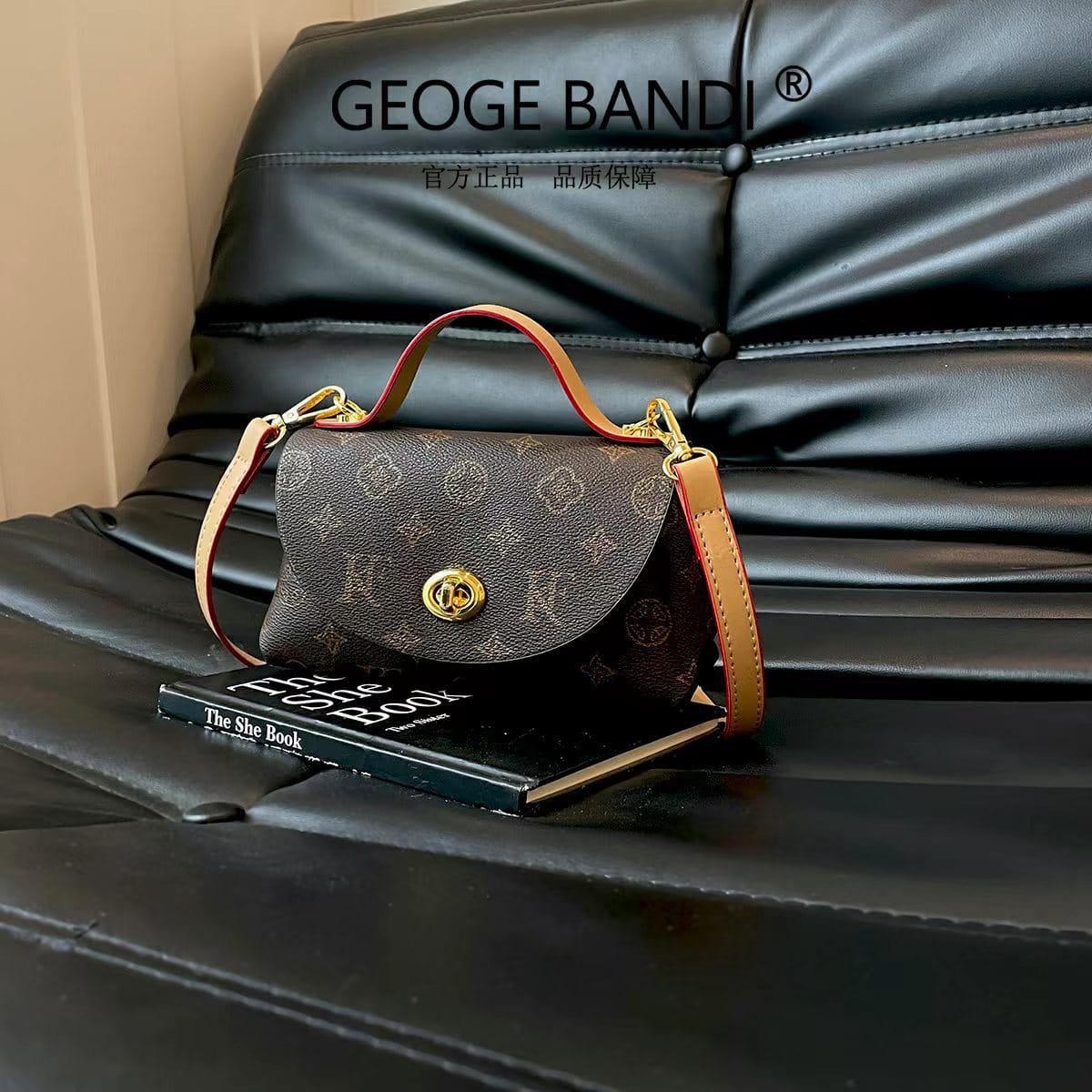 women Elegant Brown Monogram Crossbody Handbag - Image 8
