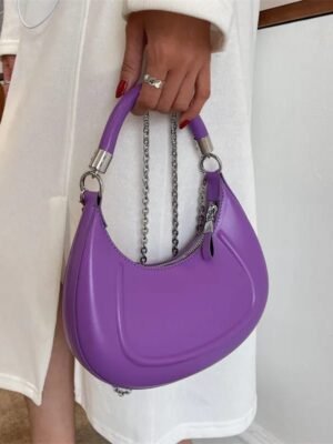 women Stylish Half-Moon Chain Handle Handbag