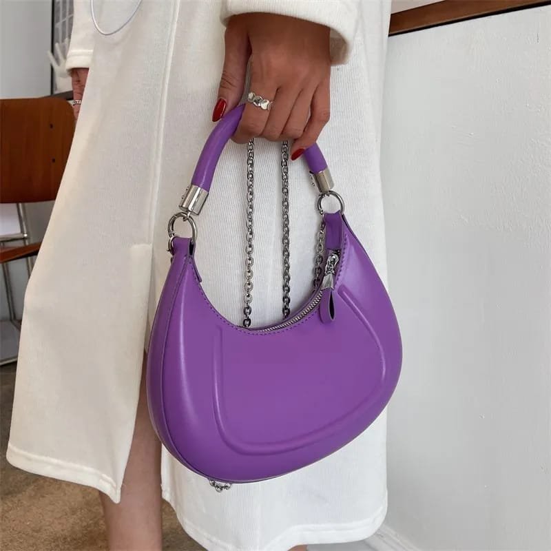 women Stylish Half-Moon Chain Handle Handbag