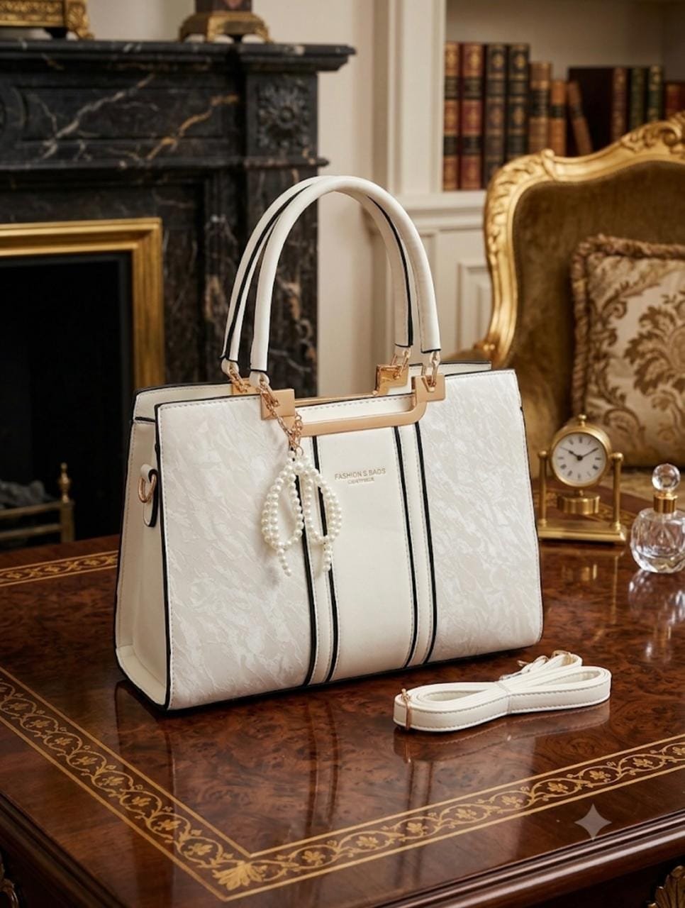 Elegant Premium Women’s Handbag with Pearl Charm & Adjustable Shoulder Strap