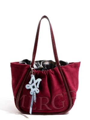 Women’s Stylish Suede Tote Handbag with Drawstring Closure