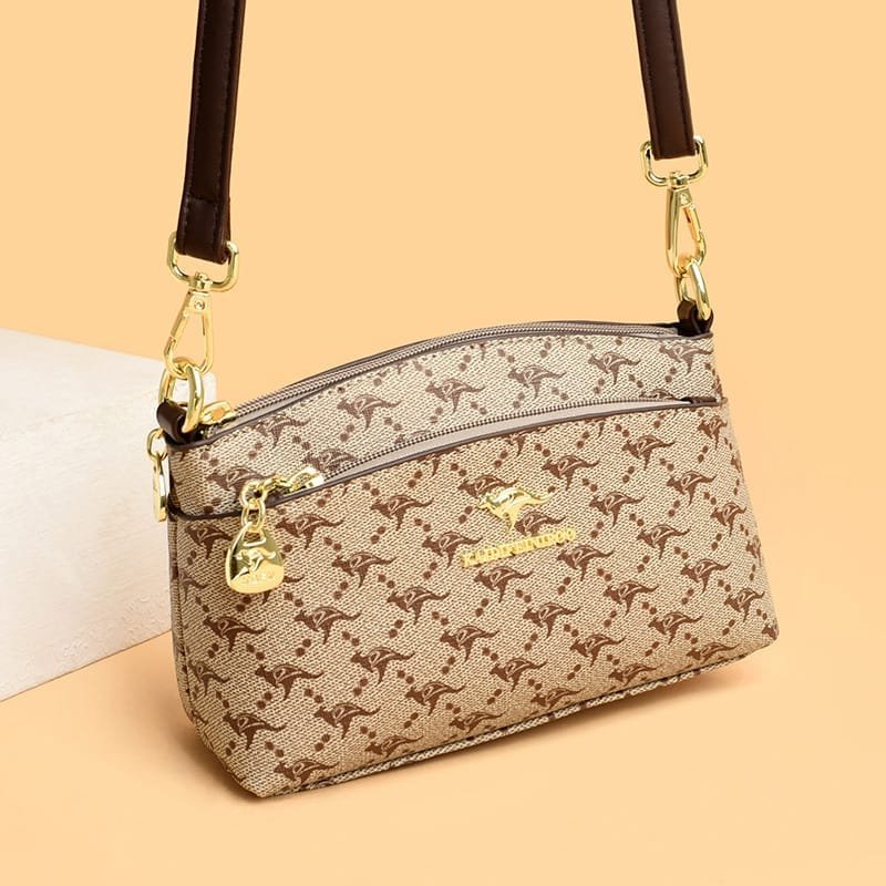 Women’s Printed Crossbody Sling Bag with Dual Zipper Compartments