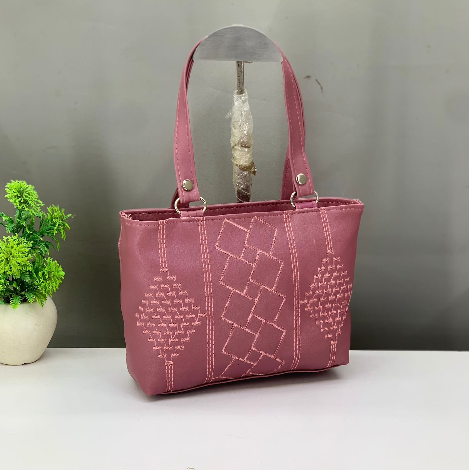 Women’s Stylish PU Leather Tote Handbag with Embroidered Design