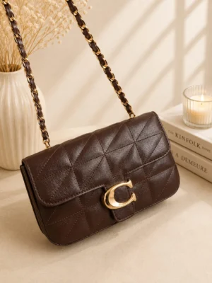 Quilted Flap Shoulder Bag with Gold-Tone 'C' Hardware and Woven Chain Strap