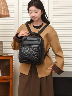 Women’s Stylish Quilted Leather Backpack | Multi-Compartment Casual Travel Bag
