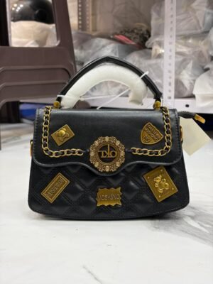 Elegant Brown & White Quilted Chain Handle Women’s Handbag