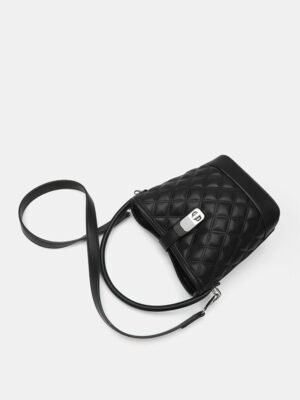 Elegant Black Quilted Women’s Handbag with Adjustable Shoulder Strap